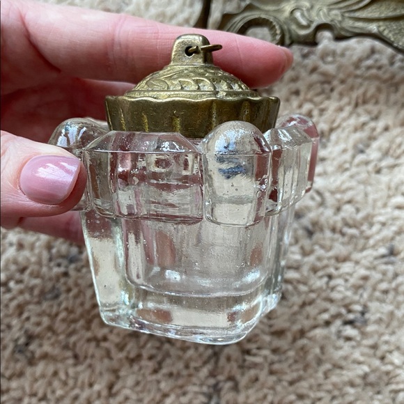 Vintage Brass Inkwell with Glass Insert - Picture 3 of 7